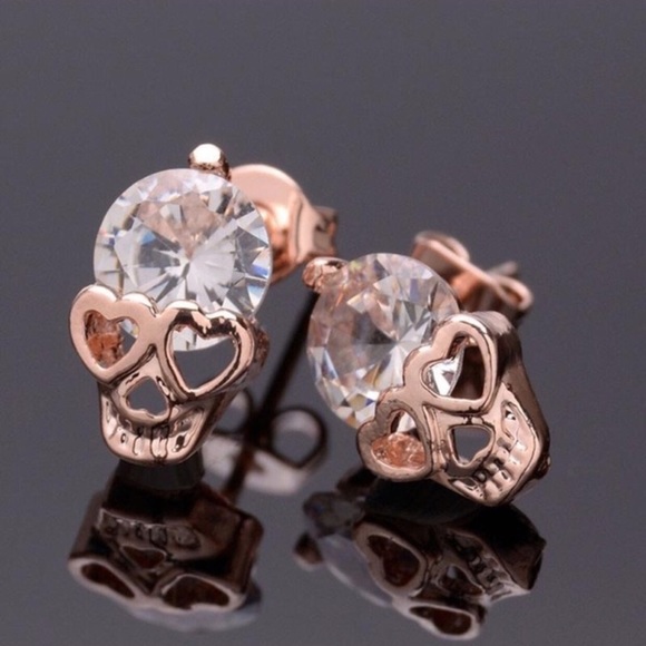 Boutique Jewelry - ⚡️🆕 18k Rose Gold Skull Crystal Stud Earrings